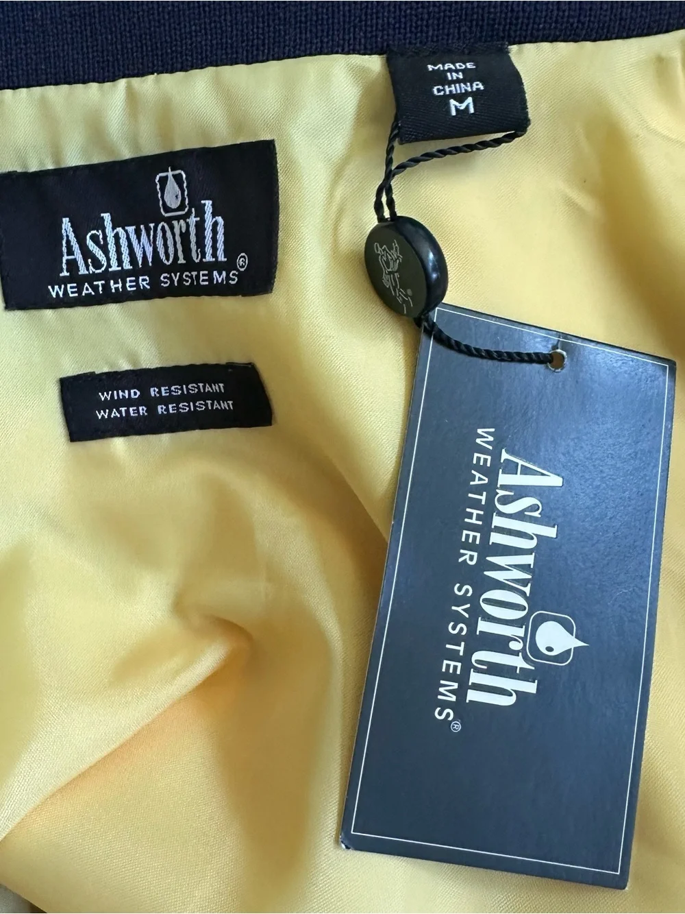 NWT Ashworth Weather Systems Yellow Navy Windbreaker Full Zip Jacket Men Medium
